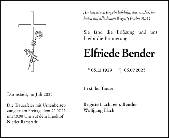 Traueranzeige von Elfriede Bender von Darmstädter Echo