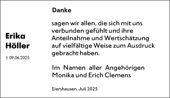 Traueranzeige von Erika Höller von Dill Block