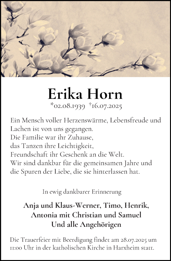 Traueranzeige von Erika Horn von Wiesbadener Kurier