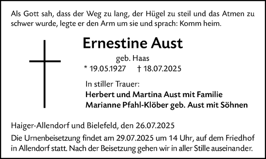 Traueranzeige von Ernestine Aust von Dill Block