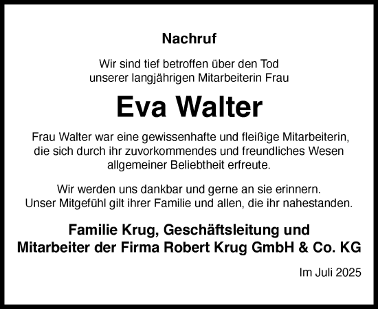 Traueranzeige von Eva Walter von Hinterländer Anzeiger