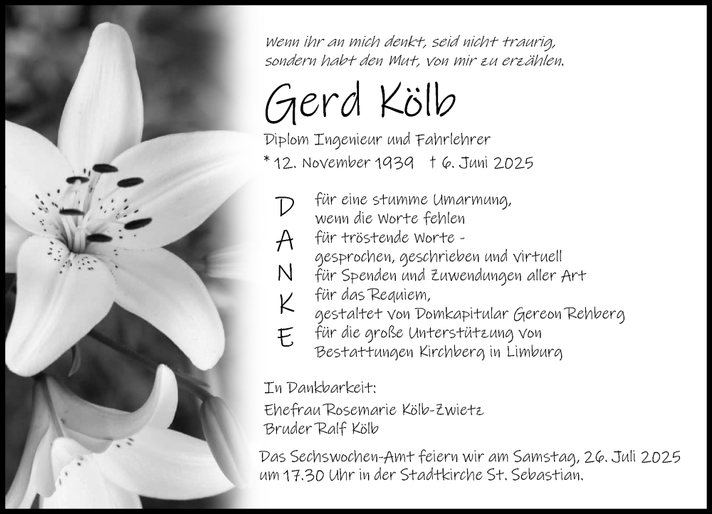  Traueranzeige für Gerd Kölb vom 19.07.2025 aus Nassauische Neue Presse