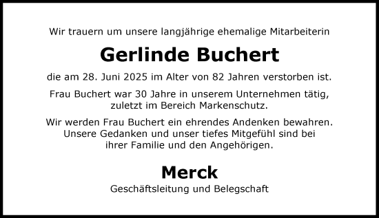 Traueranzeige von Gerlinde Buchert von Darmstädter Echo