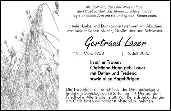 Traueranzeige von Gertraud Lauer von Darmstädter Echo