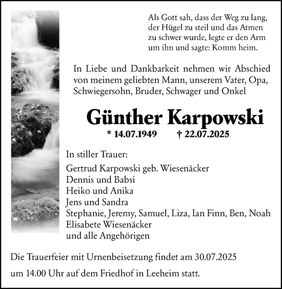 Traueranzeige von Günther Karpowski von Groß-Gerauer Echo