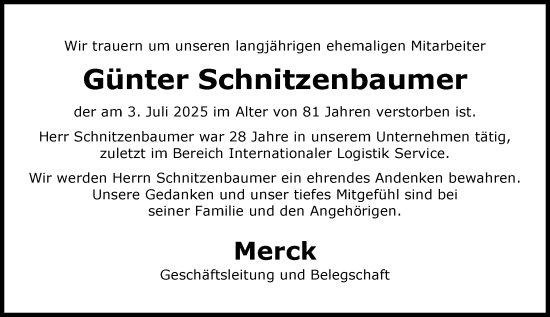 Traueranzeige von Gunter Schnitzenbaumer von Darmstädter Echo