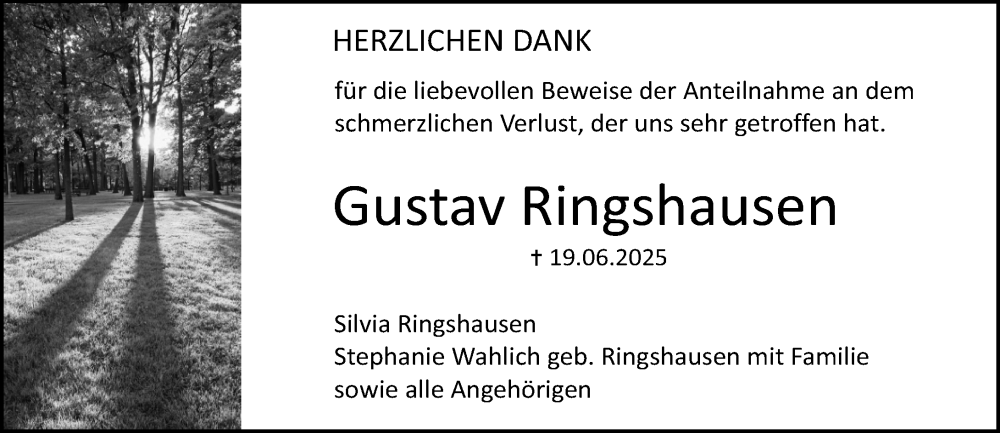  Traueranzeige für Gustav Ringshausen vom 26.07.2025 aus Allgemeine Zeitung Mainz