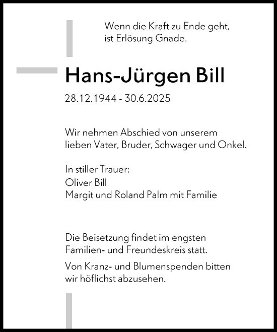 Traueranzeige von Hans-Jürgen Bill von Wetzlarer Neue Zeitung
