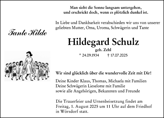 Traueranzeige von Hildegard Schulz von Idsteiner Land/Untertaunus
