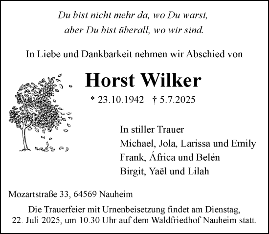 Traueranzeige von Horst Wilker von Rüsselsheimer Echo