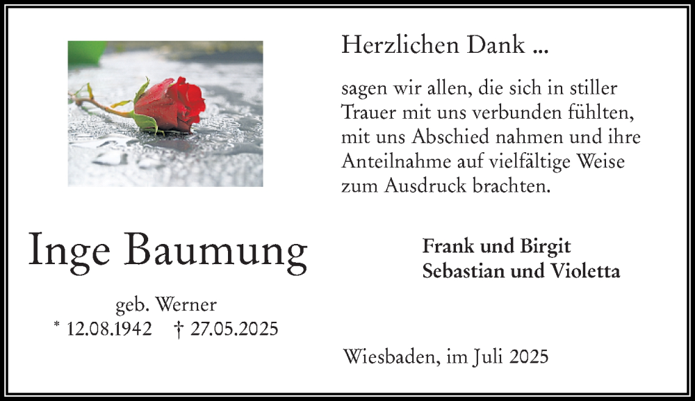  Traueranzeige für Inge Baumung vom 05.07.2025 aus Rüsselsheimer Echo