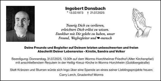 Traueranzeige von Ingobert Donsbach von Wormser Zeitung