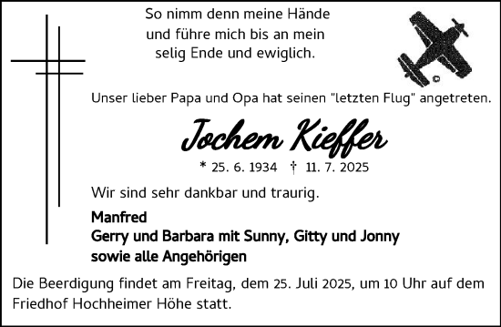Traueranzeige von Jochem Kieffer von Wormser Zeitung