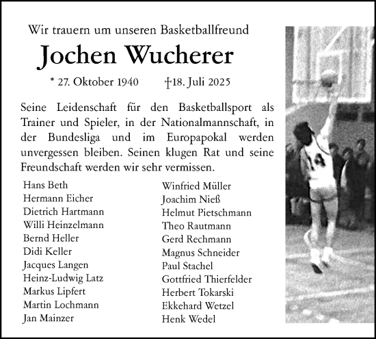 Traueranzeige von Jochen Wucherer von Allgemeine Zeitung Mainz