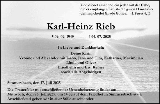 Traueranzeige von Karl-Heinz Rieb von Dill Block