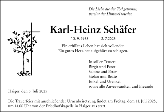 Traueranzeige von Karl Heinz Schäfer von Dill Block