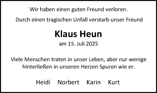 Traueranzeige von Klaus Heun von Idsteiner Land/Untertaunus