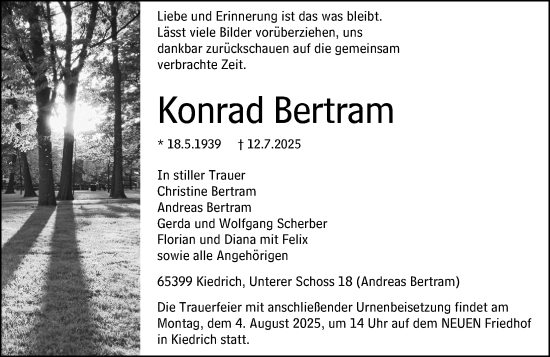 Traueranzeige von Konrad Bertram von Wiesbadener Kurier