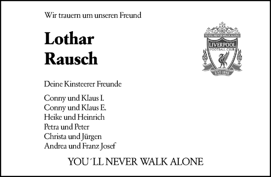 Traueranzeige von Lothar Rausch von Rüsselsheimer Echo