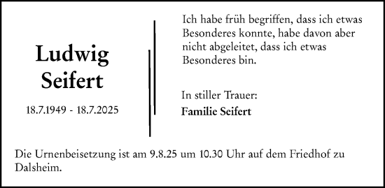 Traueranzeige von Ludwig Seifert von Allgemeine Zeitung Alzey