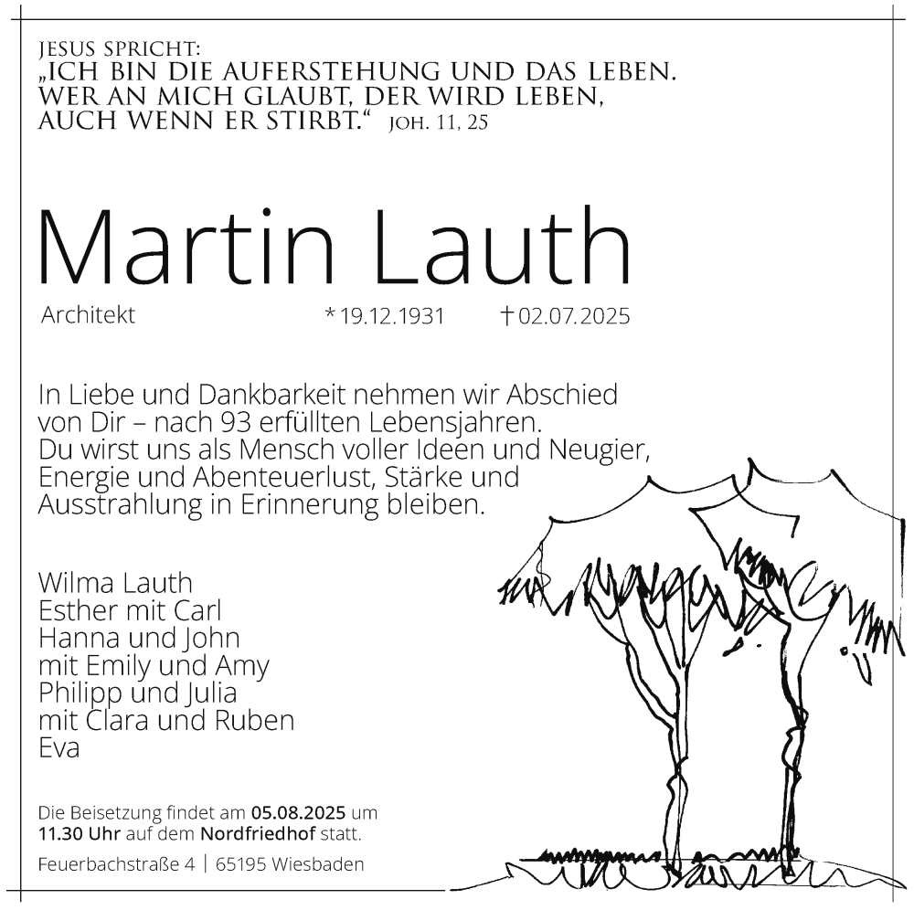  Traueranzeige für Martin Lauth vom 12.07.2025 aus Wiesbadener Kurier
