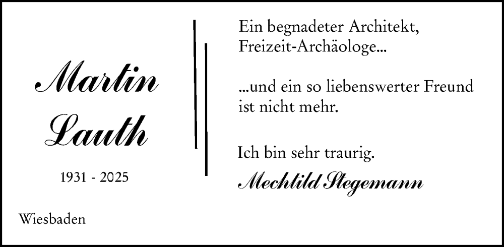  Traueranzeige für Martin Lauth vom 19.07.2025 aus Wiesbadener Kurier