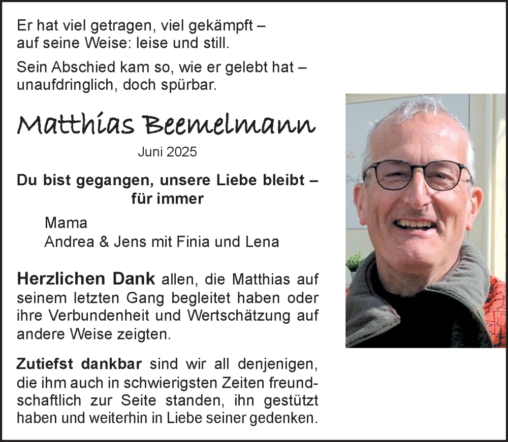  Traueranzeige für Matthias Beemelmann vom 05.07.2025 aus Groß-Gerauer Echo