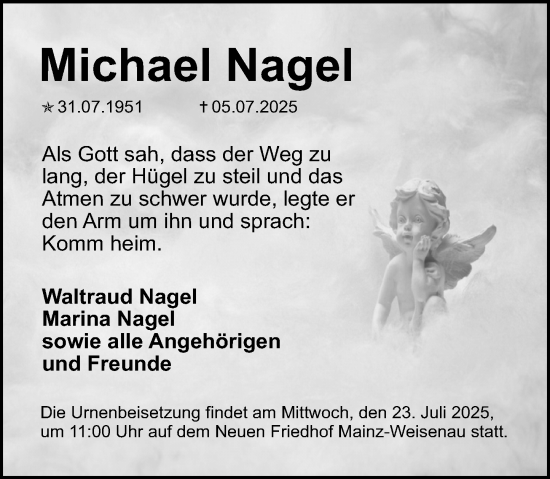 Traueranzeige von Michael Nagel von Allgemeine Zeitung Mainz