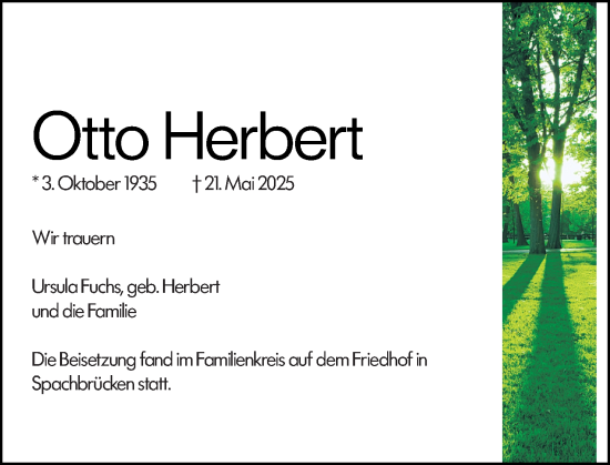Traueranzeige von Otto Herbert von Darmstädter Echo