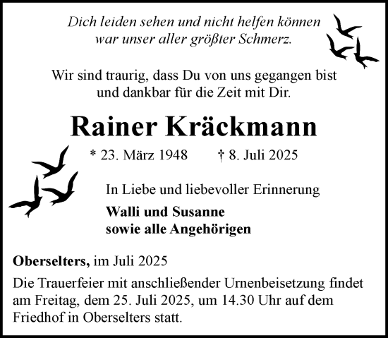 Traueranzeige von Rainer Kräckmann von Camberger Anzeiger