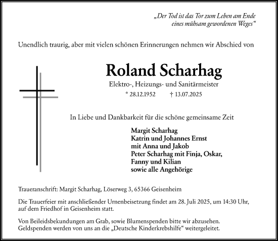 Traueranzeige von Roland Scharhag von Rheingau Kurier