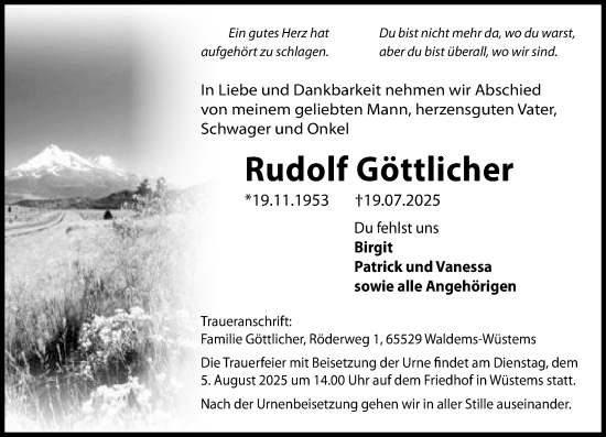 Traueranzeige von Rudolf Göttlicher von Camberger Anzeiger