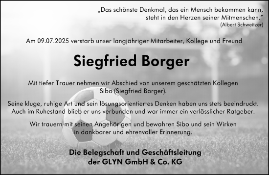 Traueranzeige von Siegfried Borger von Wiesbadener Kurier