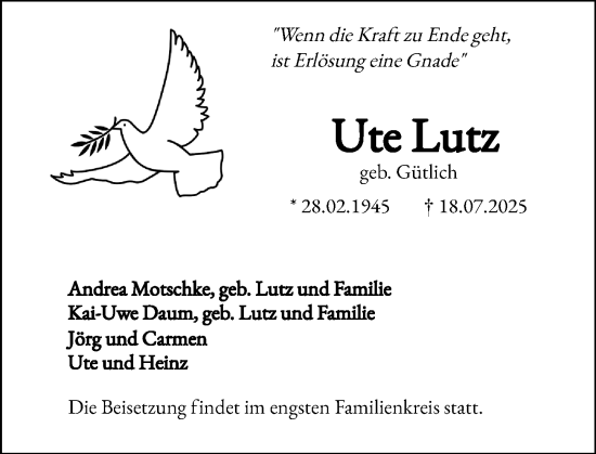 Traueranzeige von Ute Lutz von Groß-Gerauer Echo