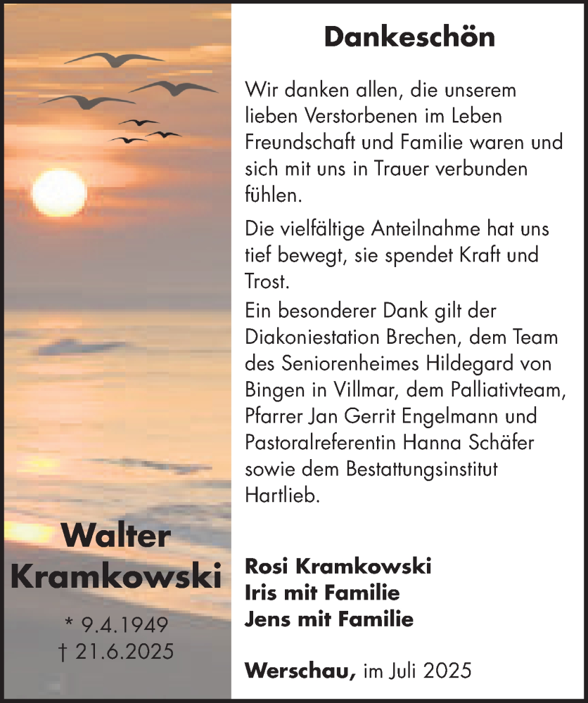  Traueranzeige für Walter Kramkowski vom 17.07.2025 aus Camberger Anzeiger
