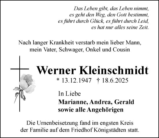 Traueranzeige von Werner Kleinschmidt von Rüsselsheimer Echo
