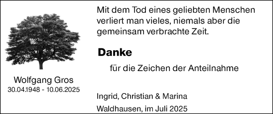 Traueranzeige von Wolfgang Gros von Weilburger Tageblatt