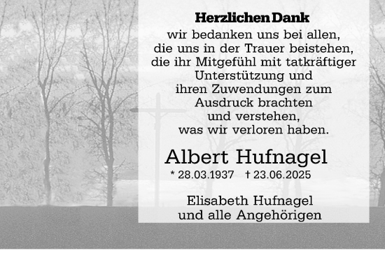 Traueranzeige von Albert Hufnagel von Darmstädter Echo