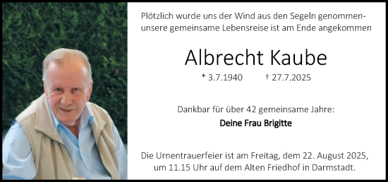 Traueranzeige von Albrecht Kaube von Darmstädter Echo