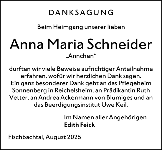 Traueranzeige von Anna Maria Schneider von Darmstädter Echo