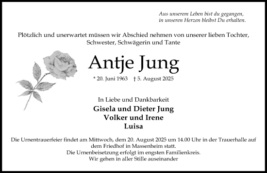 Traueranzeige von Antje Jung von Wiesbadener Kurier