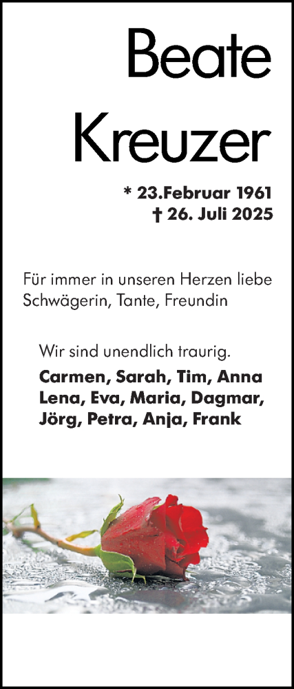  Traueranzeige für Beate Kreuzer vom 09.08.2025 aus Rüsselsheimer Echo