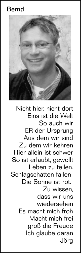 Traueranzeige von Bernd  von Allgemeine Zeitung Mainz