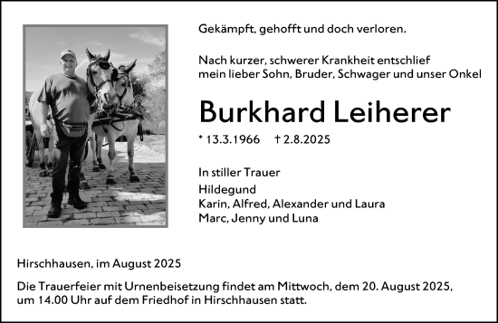 Traueranzeige von Burkhard Leiherer von Weilburger Tageblatt