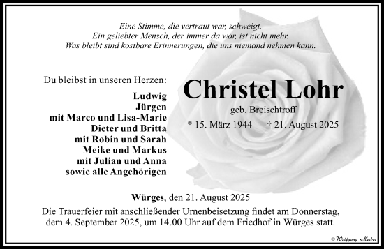 Traueranzeige von Christel Lohr von Camberger Anzeiger