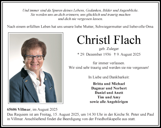 Traueranzeige von Christl Flach von Nassauische Neue Presse