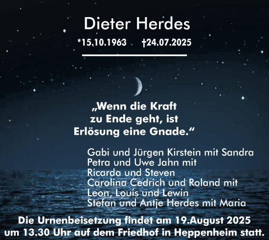 Traueranzeige von Dieter Herdes von Starkenburger Echo