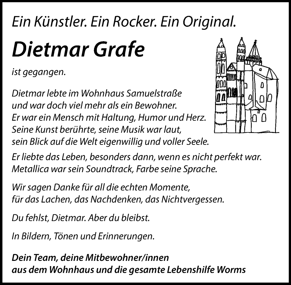  Traueranzeige für Dietmar Grafe vom 02.08.2025 aus Wormser Zeitung