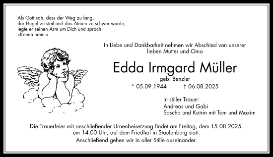 Traueranzeige von Edda Irmgard Müller von Weilburger Tageblatt