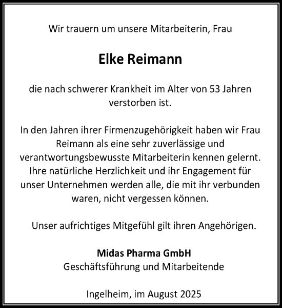 Traueranzeige von Elke Reimann von Allgemeine Zeitung Rheinhessen-Nahe
